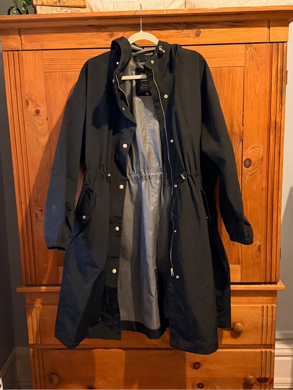 J. Crew Black Long Hooded Rain Coat